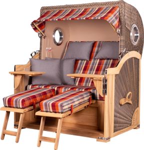 Strandkorb-Set - bene living - Königssee Teak Bullauge - PE grau - Modell 584 - inkl. Liftersystem