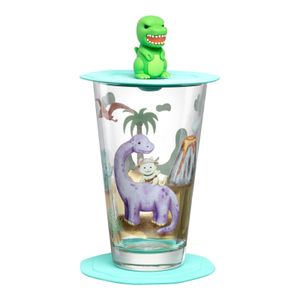 Leonardo Trinkset Bambini Avventura Dino 3-tlg., Trinkbecher, Kalk-Natron-Glas, Mehrfarbig, 300 ml, 023677