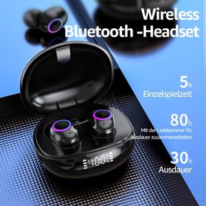2022 Neuausgabe Kopfhörer Kabellos, In Ear Bluetooth 5.2 Kopfhörer HiFi Stereo mit Mic, LED Anzeige, Sport Kabellose Ohrhörer für Arbeit und Studium