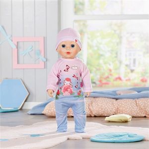 Zapf Creation 706688 Baby Annabell Lilly sa učí chodiť 43cm- Plaziaca sa a chodiaca bábika so zvukovou funkciou, ružovo-modrý overal a čiapka