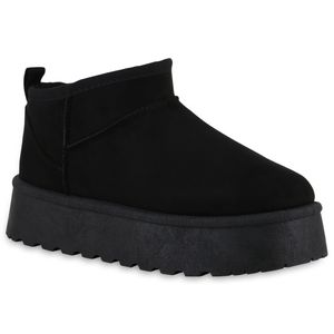 VAN HILL Damen Warm Gefütterte Plateau Boots Profil-Sohle Winter Schuhe 840622, Farbe: Schwarz, Größe: 38