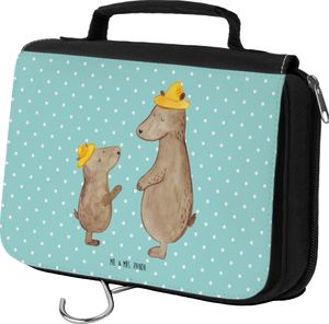 Mr. & Mrs. Panda Kulturbeutel Bären mit Hut - Türkis Pastell - Geschenk, Organizer, Paps, Schwester, Vater, Aufbewahrungstasche, Kosmetiktasche, Herren, Vater Sohn, Sohn