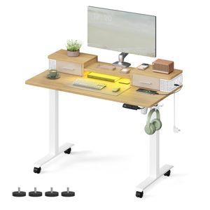 VASAGLE Höhenverstellbarer Schreibtisch elektrisch, 60 x 120 x (72-120) cm, stufenlos verstellbar, mit Monitorständer, Memory-Funktion, strohgelb