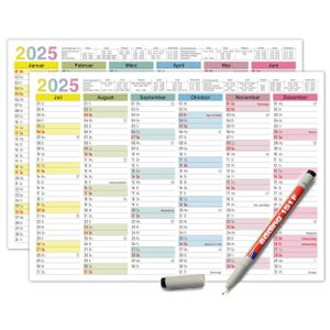 Abwischbarer Wandkalender 2025 A4 - "Bunt" Jahresplaner 2025 abwischbar, inkl. Stift. Tafelkalender 2025, Robuster Kalender A4