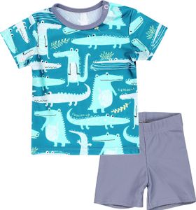 Aquarti Baby Jungen Bade-Set Zweiteiliger Kinder Badeanzug T-Shirt Badehose UV-Schutz, Farbe: Krokodile Blau / Grau, Größe: 110