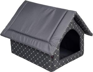 Elegantná jaskyňa pre psa, domček pre psa | Veľkosť M: 33 x 40 x 33 cm | Farba: čierna - vzor: labky.