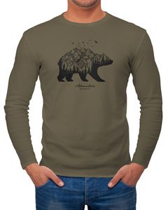 Herren Long-Sleeve Bär Berge Wald Bear Mountains Adventure Langarm-Shirt Neverless® khaki XL