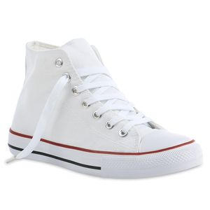 Giralin Damen Sneaker High Stoff Schnürer Flache Freizeit Schuhe 835368, Farbe: Weiß, Größe: 39