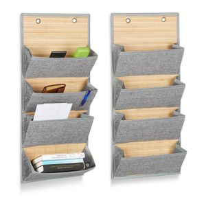 relaxdays 2 x Wandorganizer Bambus 4 Fächer