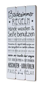 Holzschild 30x60cm Badezimmer Regeln Weiß Spruch Deko Wandbild Schild Wanddeko