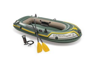 Intex Seahawk Boot - Set inklusive Pumpe und Paddel, 236 x 114 x 41cm, dunkelgrün, gelb, Maximale Tragfähigkeit: 240 kg