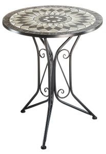 Kobolo Mosaiktisch Gartentisch Metall  - Mosaikplatte - H70 cm x D60 cm - grau Garden Chair Balkonmöbel Balkonstuhl Möbel Bistro Dining Deko Deco Home