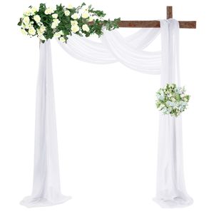 Šifonová záclona Svatební luk závěs Fabric, ekologicky šetrné jemné textury Krásné venkovní svatebníImitaceace （2 panely, bílá + bílá）