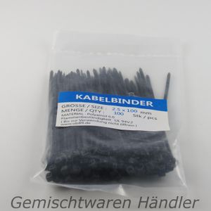 100 Kabelbinder Industriequalität Schwarz 100mm x 2,5mm Kabel Binder Set