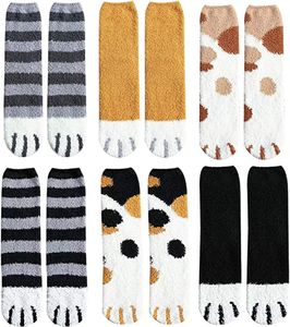 6 Paar Kuschelsocken Damen | Socken Hausschuhe| weiche Flauschsocken | Bettsocken | Katzenpfote Mittelr