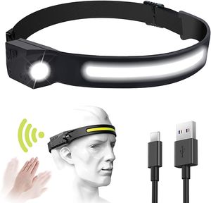LED Stirnlampe, Sensorscheinwerfer USB wiederaufladbar Kopflampe, IPX4 wasserdicht, Schwarz