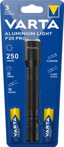 Varta Aluminium Light F20 Pro Taschenlampe 250 lm Reichweite 70m Leuchtdauer 35h inkl. Batterien LxØ 164x26 mm