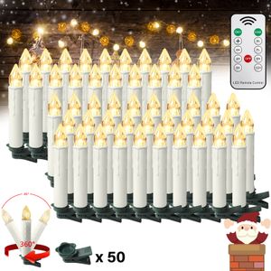 LZQ 50er Warmweiß Weinachten LED Kerzen Kabellose Weihnachtsbeleuchtung Flammenlose Lichterkette Kerzen Weihnachtskerzen für Weihnachtsbaum Weihnachtsdeko