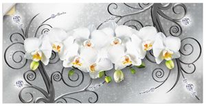 ARTland Wandbild, selbstklebend weiße Orchideen auf Ornamenten Größe: 100x50 cm