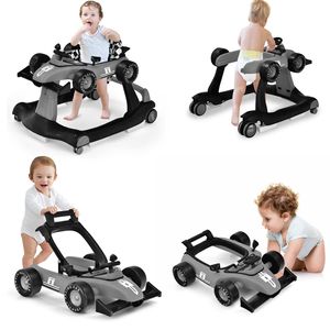 GOPLUS 4-in-1 Lauflernhilfe, Höhenverstellbare & Faltbare Lauflernwagen Tragkraft bis zu 15 kg,  Gehfrei mit Licht Musik  für Kinder von 6-18 Monaten (Grau)