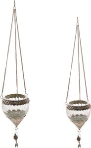 Crackle Glas Teelicht Hänger S Ø 8 cm + L Ø 12 cm im Spar Set
