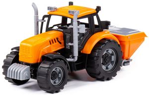 Traktor Kinder Spielzeug Progress m. Düngerstreuer orange Schwungrad Fahrzeug +3J