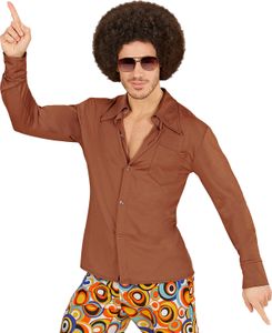 Groovy košeľa zo 70. rokov, hnedá, veľkosť:L/XL
