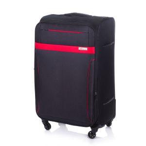 Solier Soft Case - kufor na 4 kolieskach, ľahký cestovný kufor, kufor na kolieskach so šifrovacím zámkom, veľký cestovný kufor STL1316 Black/Red L 26