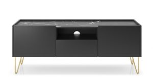 Minio, TV-Schrank, "Haga" 144 cm, schwarz Graphit / Marmor schwarz Farbe