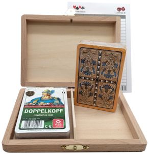 Doppelkopf Box Kornblume deutsches Bild, Holz Kassette mit zwei Kartenspielen