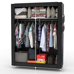 Intirilife Skládací šatní skříň 108x170x45 cm v barvě RABEN BLACK - se zipem Šatní skříň s tyčí na oblečení, přihrádkami a boční kapsou - kempingová textilní skříň