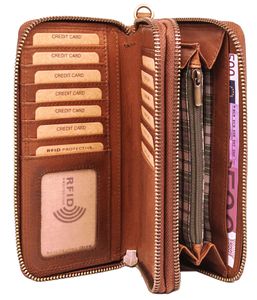 Benthill Damen Geldbörse Groß Leder RFID - Portemonnaie aus echtem Rindsleder - Geldtasche mit Doppeltem Reißverschluss - Geldbeutel mit vielen Kartenfächer