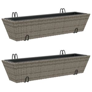 vidaXL Pflanzkasten mit Haken 2 Stk. Grau Poly Rattan