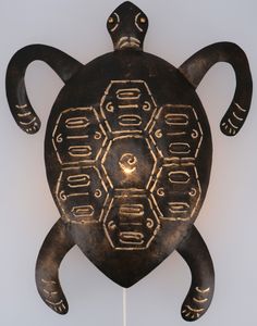 Wandlampe / Wandleuchte, Kinderzimmer Lichtobjekt, Handgefertigt aus Metall - Schildkröte Braun/gold, 58*42*6 cm, Wandleuchten