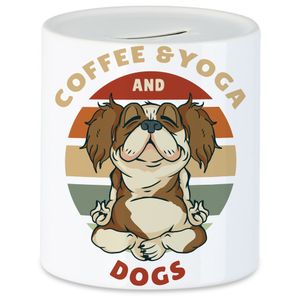 Coffee, Yoga & Dogs Spardose Büro Meditation Yoga Süßer Hund Geschenkidee Yoga-Studio Mental Health