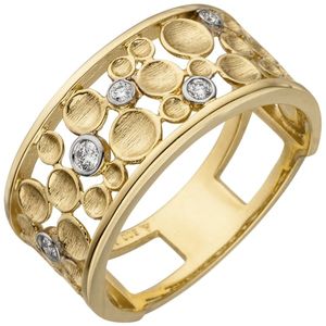 Goldring breit, Gold Diamantring, Gold Brillantring 585er Gold, 5 Diamanten, ca. 3,9 Gramm