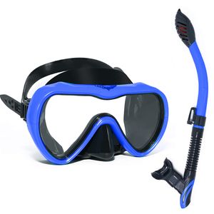 Schnorcheln Set mit Schnorchel und Taucherbrille，wasserdichte Tauchmaske Anti-Fog Anti-Leck aus Gehärtetem Glas，Premium Dry Schnorchel(Blau)