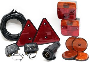 Wiltec Rückleuchten Set für Anhänger 12-teilig, 13-poliger Stecker mit 5 m Kabel, Rücklicht mit E-Prüfzeichen, Anhängerbeleuchtung