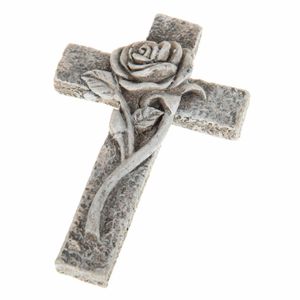 SIDCO Grabdeko Kreuz mit Rose Grabkreuz Gedenkstein Spruchstein Grabschmuck Trauerdeko
