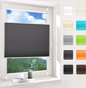 Allesin Plissee Klemmfix ohne Bohren, Anthrazit 90x130cm (BxH), Plisseerollo Fensterrollo Jalousie mit Klemmträger, Blickdicht, Sichtschutz und Sonnenschutz, Easyfix, für Fenster und Tür