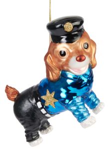 BRUBAKER Policajný pes Vianočná ozdoba zo skla - ručne maľovaná - ozdoba na vianočný stromček pre policajtov a fanúšikov polície - zvieracia figúrka Zábavná vianočná dekorácia