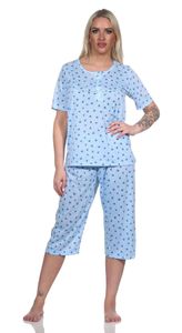 Damen Pyjama 3/4 Hose & Shirt mit Blumenmuster; Blau/XXL/44