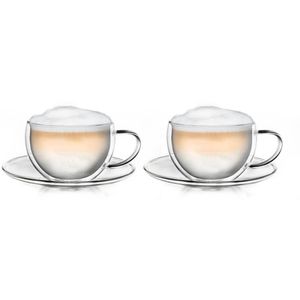Creano Thermo-Tasse doppelwandige Tee-/Latte Macchiato Cappuccino Tasse mit Untersetzer 250ml, 2er Set