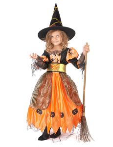 Niedliches Kürbis-Hexenkostüm Halloween-Mädchenkostüm orange-schwarz