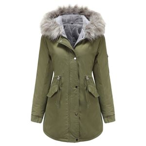 Damen Pelz gefütterte Winter Parka Jacke Mantel mit Kapuze warmer Mantel Outwear,Farbe: Armeegrün,Größe:XL