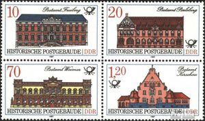 Briefmarken DDR 1987 Mi 3067-3070 Viererblock (kompl.Ausgabe) postfrisch Postgebäude