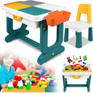 ACXIN Kindertisch mit Stühle Set Kindersitzgruppe Mehrzweck Spieltisch mit Stauraum Doppelseitiger Tischplatte (Ohne Blöcken)
