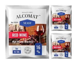 Alcomat Red Wine HAT Yeast Rot Weinhefe Gärhefe Wein Hefe Rotwein 25 bis 30 Liter aktive Trockenhefe bis 16% 3er Set