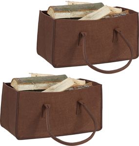 relaxdays 2 x Kaminholztasche aus Filz braun