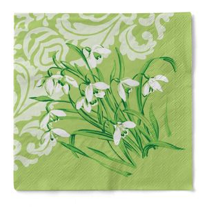 Serviette Melanie in Grün  aus Tissue 33 x 33 cm, 100 Stück - Floral Schneeglöckchen